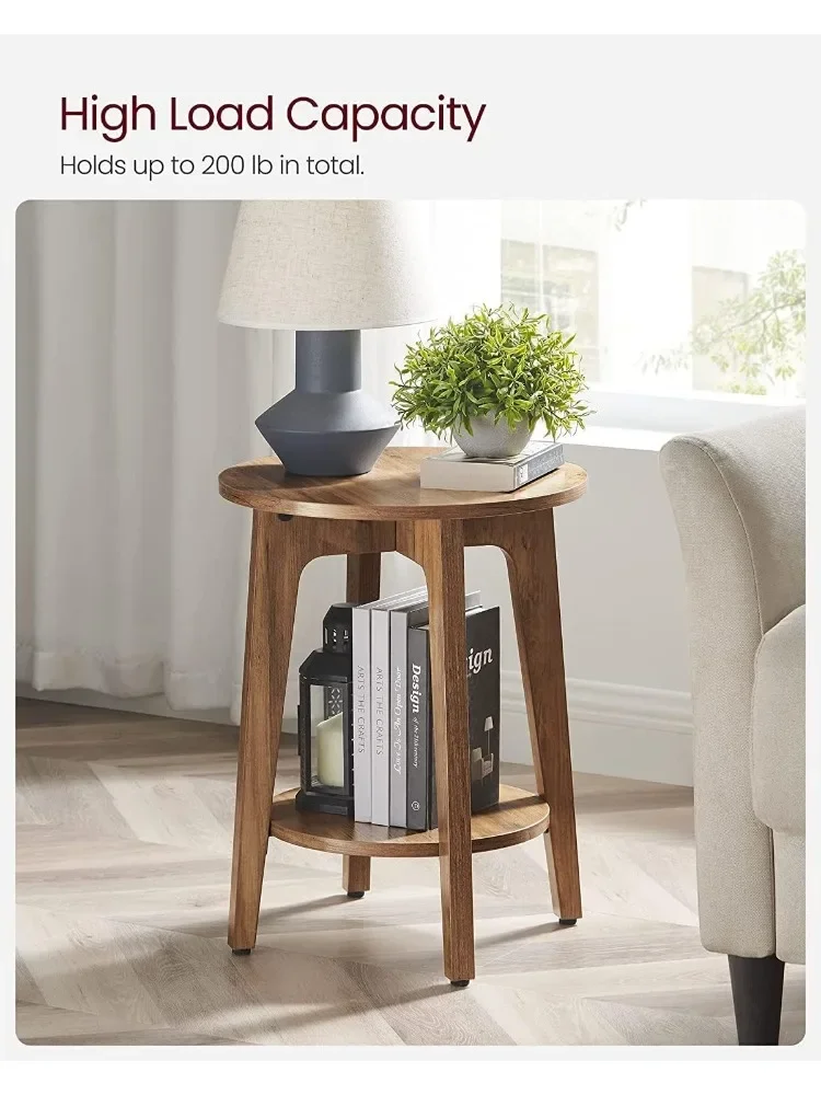 Round Side Table with Lower Shelf, End Table for Small Spaces, Nightstand for Living Room, Bedroom, 15.8 x15.8 x 19.7 Inches