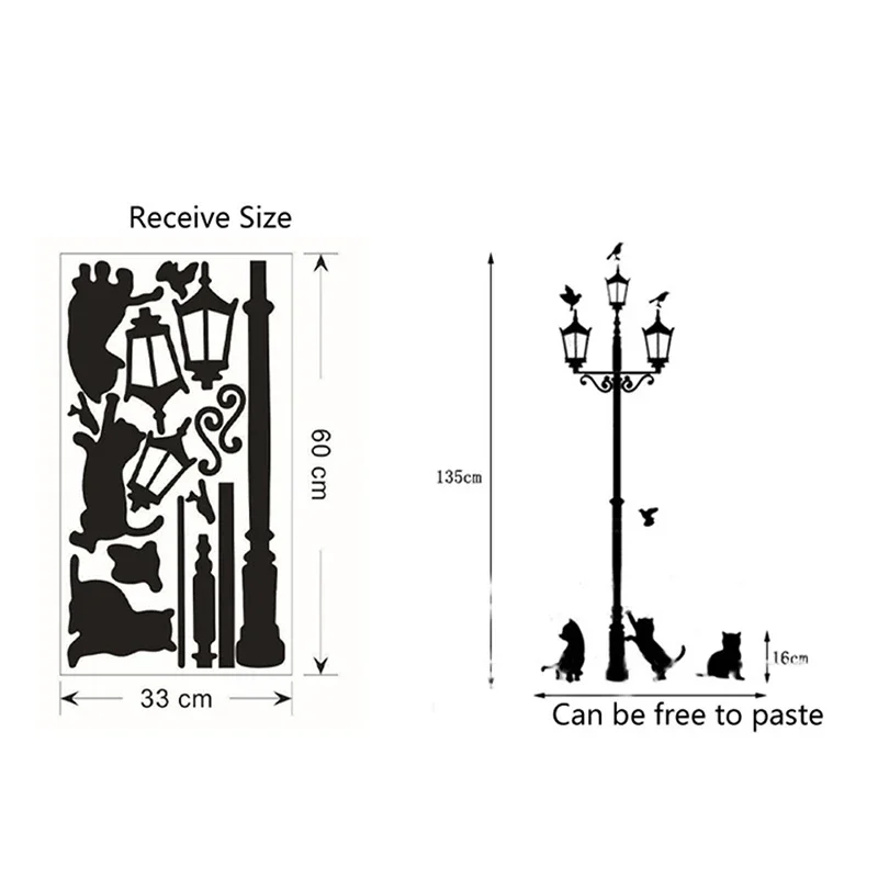 Creative DIY Popular Ancient Lamp Cats and Birds Wall Sticker cartoon Home Decor