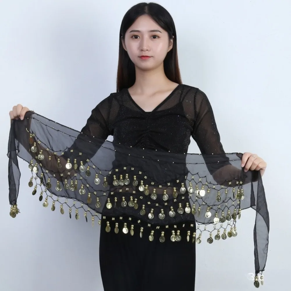 Belly Dance Coin Belt - 98-Coin Triple Layer Hip Scarf ,Performance & Practice Belt for Dancers