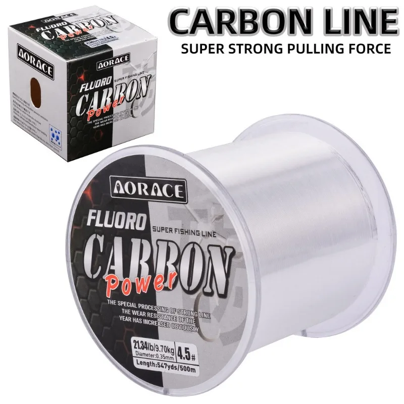 Línea de pesca de fluorocarbono de 500M, línea de nailon de fibra de carbono importada, línea de hundimiento monofilamento de 1-15kg, accesorios para pesca en el mar