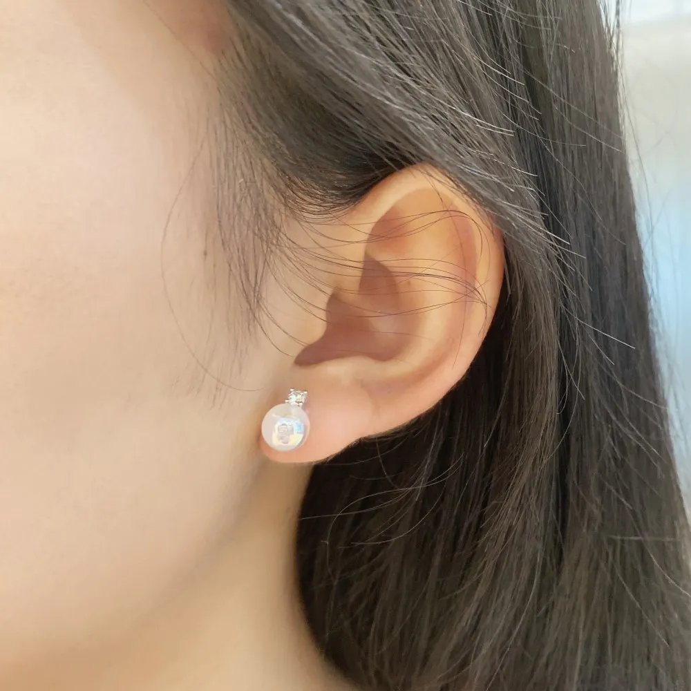 S925 Sterling Silver Pearl Earrings for Women's Fashion Micro Set Zircon Round Freshwater Pearl Ear Silver Jewelry for Women