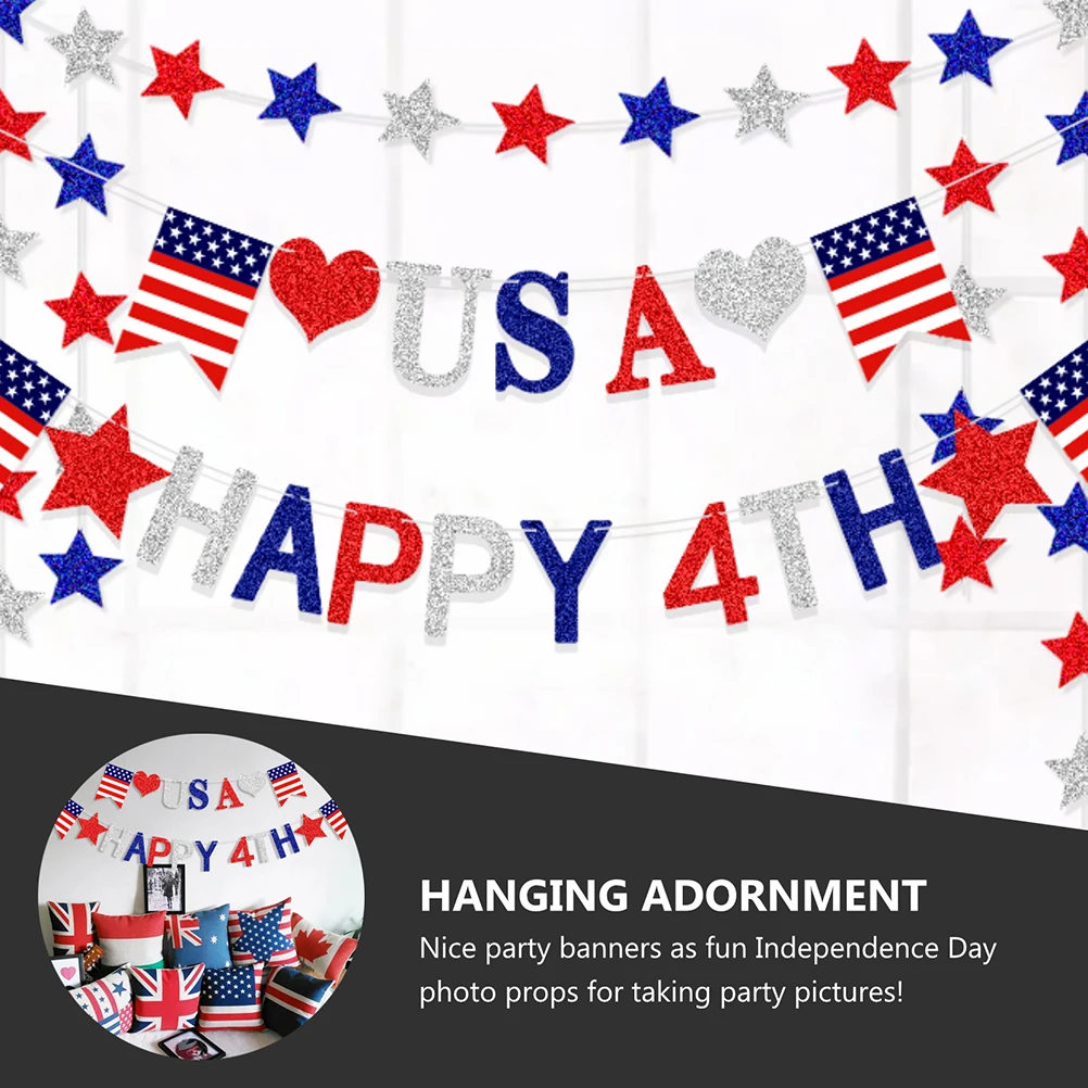 

2 Sets Easy Install Paper Bunting Banners Independence Day Party Decorations Glitter Hanging Adornment