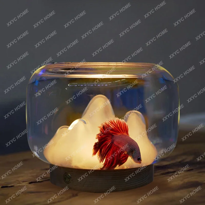 Betta Tank Snow Mountain Office Glass Table Small Table Vase Night Light Rockery Creative Goldfish Small Fish Tank