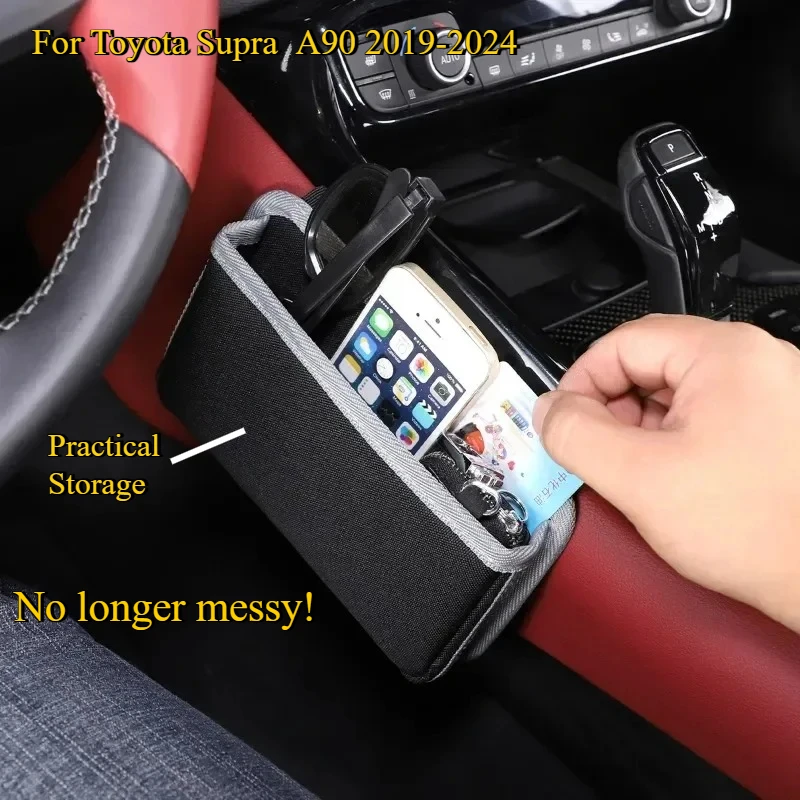 

For Toyota GR Supra MK5 A90 2019-2024 Grey Car Console Side Hanging Bag Phone Storage Bags Knee Cup Storage Bag Car Accessories