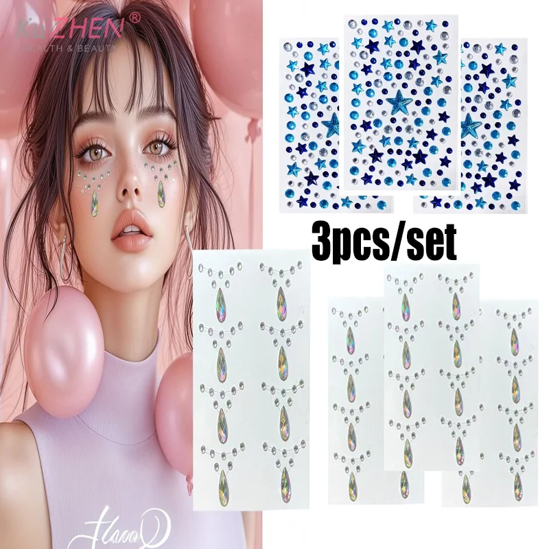 

3D голографическая наклейка со стразами для лица, самоклеящаяся наклейка с кристаллами и бриллиантами для волос, глаз, украшение для лица, наклейка