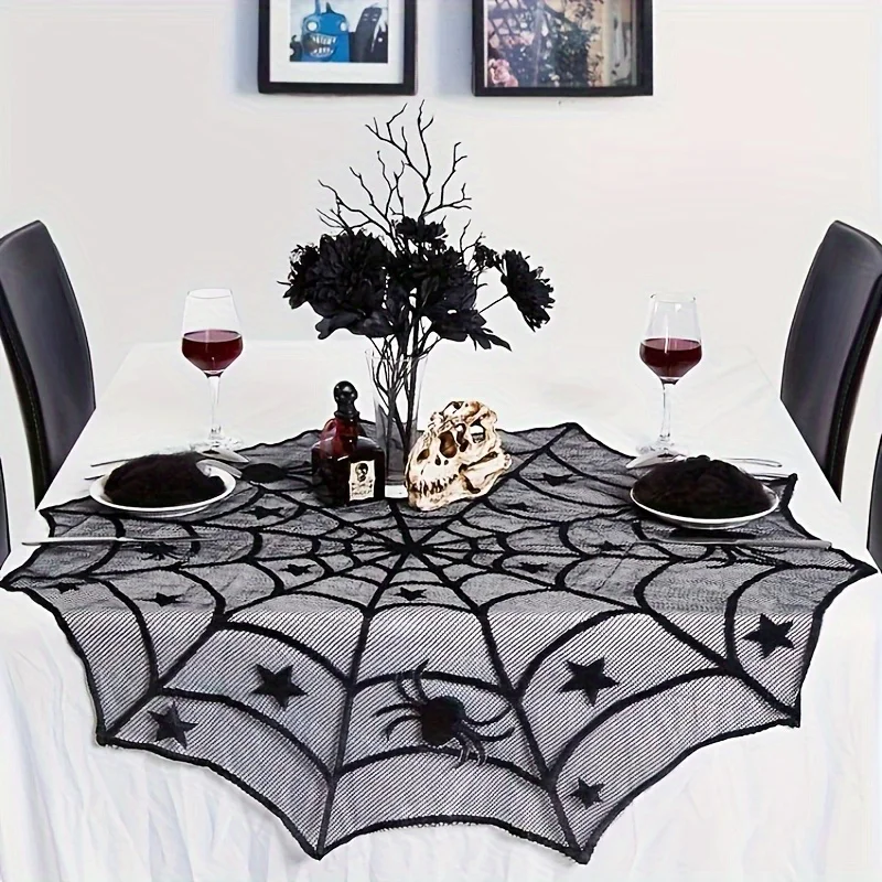 4-teiliges Set Halloween-Tischdecke Spinnennetz Kamin Einweg-Fledermaus-Spinnen-Tisch-Rolle Runde Tischdecke Lampenschirm-Dekoration – Detail 7