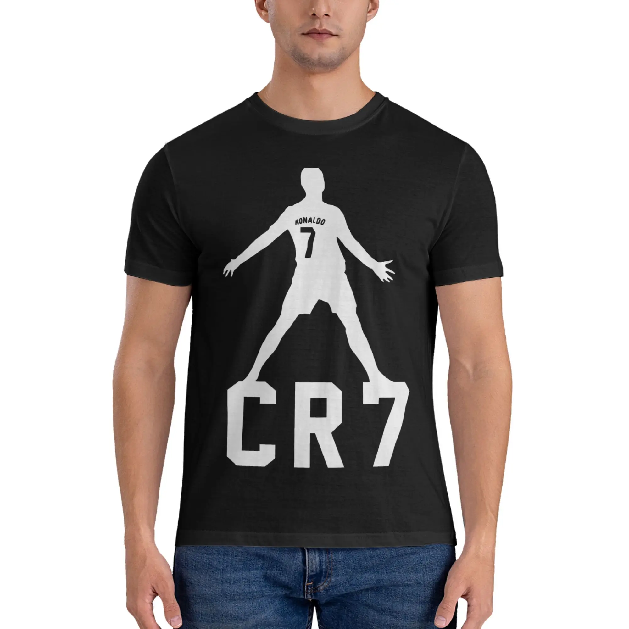هدية كرة القدم CR7 رونالدوس تي شيرت القطن الخالص تي شيرت الشارع الشهير س الرقبة كرة القدم عاشق التي شيرت ملابس عادية قصيرة الأكمام #3