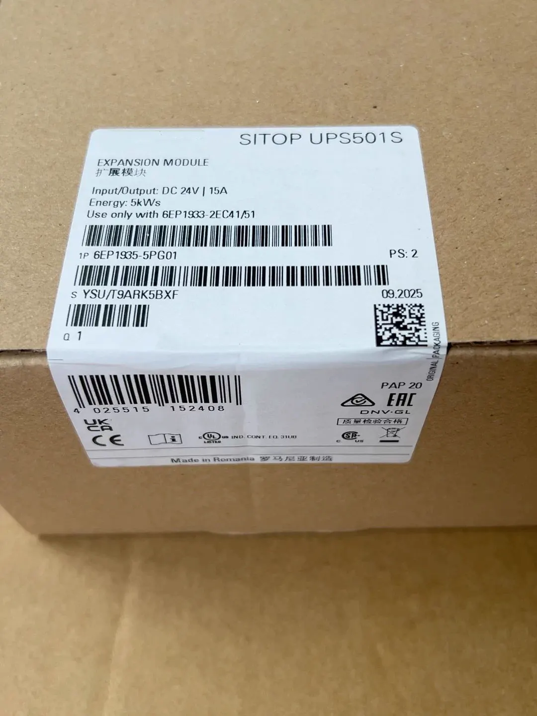 

Совершенно новый 6EP1935-5PG01, гарантия один год.