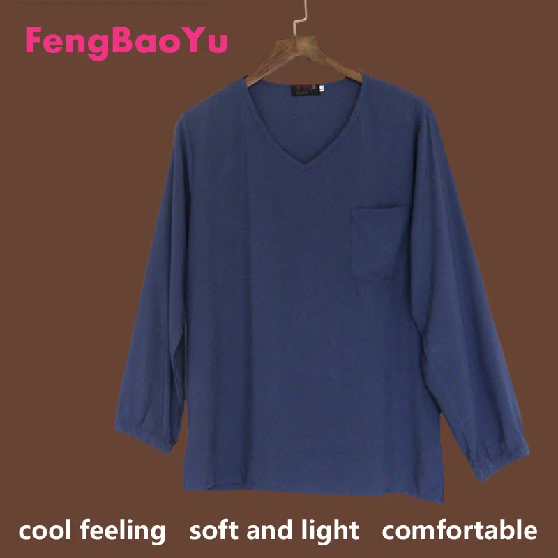 Fengbaoyu Cotton Silk Summer Men's T-shirt Long-sleeved V-collar Blouse Loose Large Size 5XL Fat People's Home Casual Pajamas