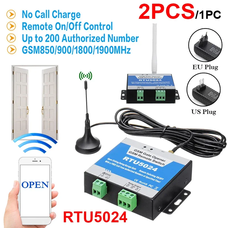 2/1PCS RTU5024 GSM Gate Opener Relay Switch Wireless Remote Control Door Access Kit Free Call 850/900/1800/1900MHz Door Opener