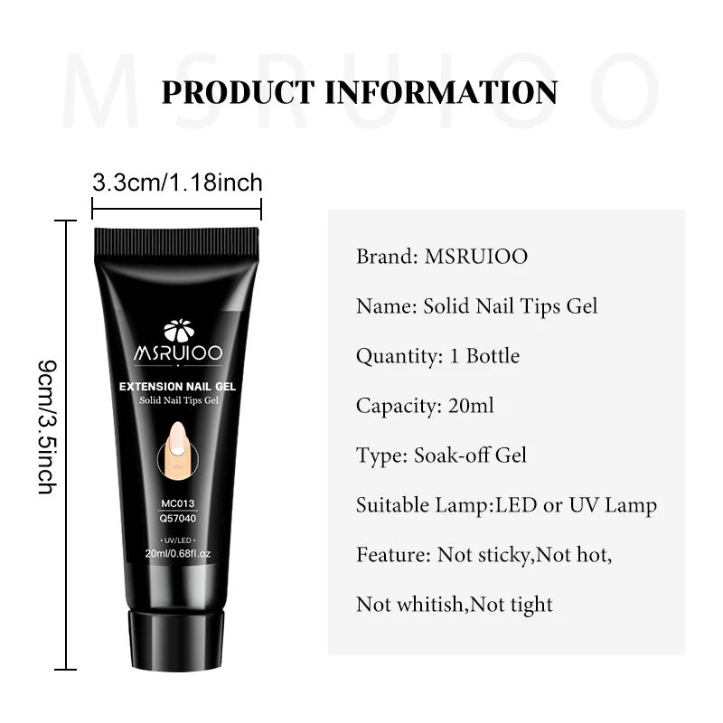 MSRUIOO 20ml ソリッドネイルチップジェル 透明 4 in 1 ネイルアートニス 長持ち UV アルコールフリー マニキュアデザイン HEMA/TPOフリー