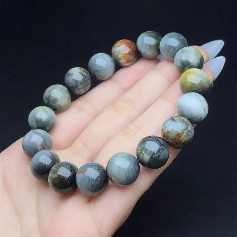 

12MM Natural Colored Hawk's Eye Bracelet Fashion Wealthy Fortune Stone Rare Clear Round Beads High-Quality Jewelry Gift 1pcs