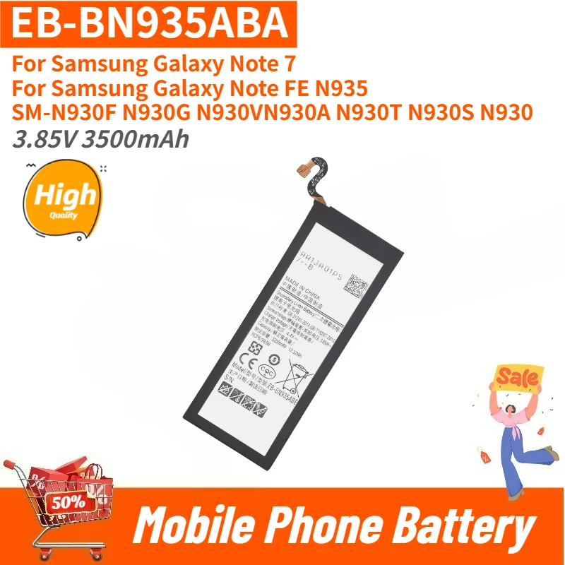 High Quality EB-BN935ABA Phone Battery 3.85V 3500mAh For Samsung Galaxy Note 7 Galaxy Note FE N935 SM-N930F N930G Brand New