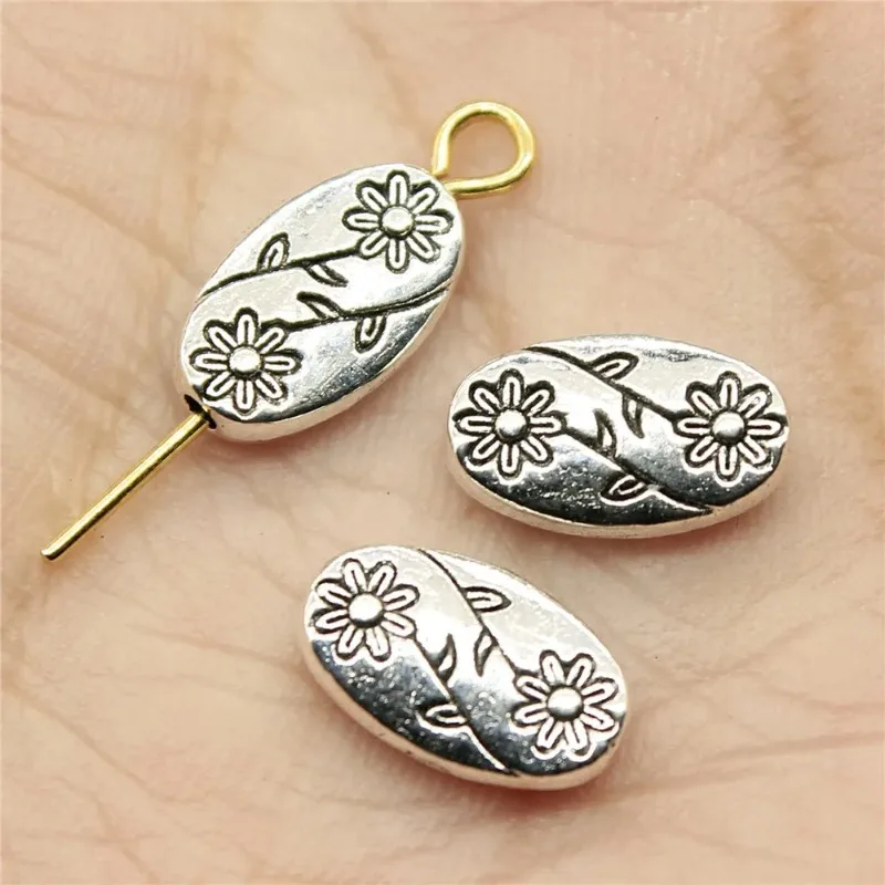 300 Stück antiksilberfarbene ovale Blumen-Abstandsperlen, 10 x 6 x 3 mm, für DIY-Schlüsselanhänger, Halsketten, Armbänder, Schmuckherstellung, Großhandel – Detail 1