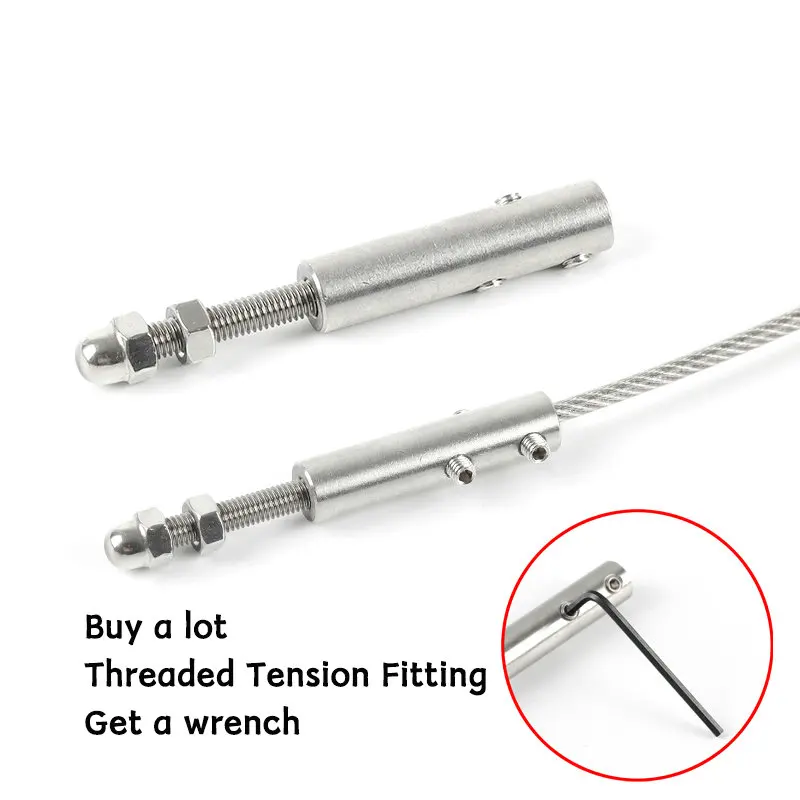 2PCS Stainless 304 Threaded Stud Tension End Fitting Toggle Anchor Terminal with Hexagon Bolt for 1-8MM Wire Rope Cable Railing