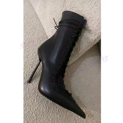 Stivaletti neri con punta a punta incrociati scarpe in pelle opaca per donna tacchi a spillo scarpe Sexy 2024 Zapatos Para Mujere