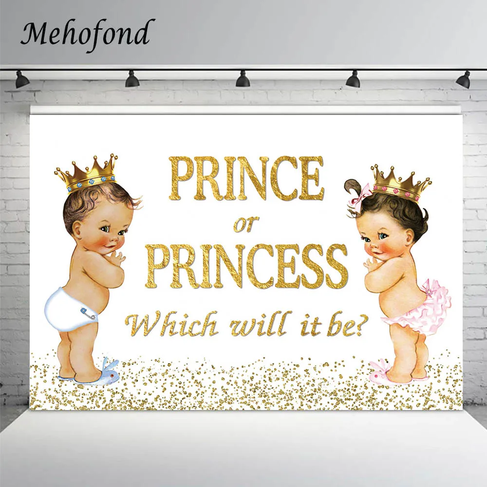 Gender Reveal Party Backdrop Prince Or Princess Boy Girl Royal Gold Crown Decor Banner Baby Shower Photography Background Props