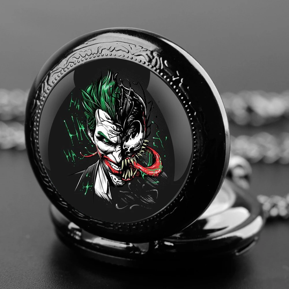 Delicate Gifts Quartz Pocket Watch Joker Design Glass Dome Necklace Pendant Clock for Mens Womens