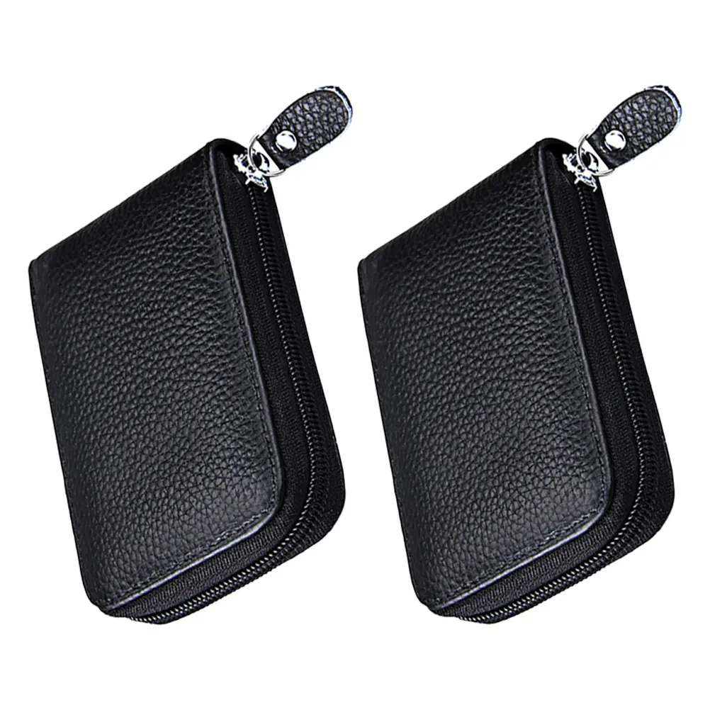 2Pcs Slim Credit Card Holder Cowhide Multi Slot Compact Wallet Zipper Anti-Theft Business Organizer Credit Card for Women