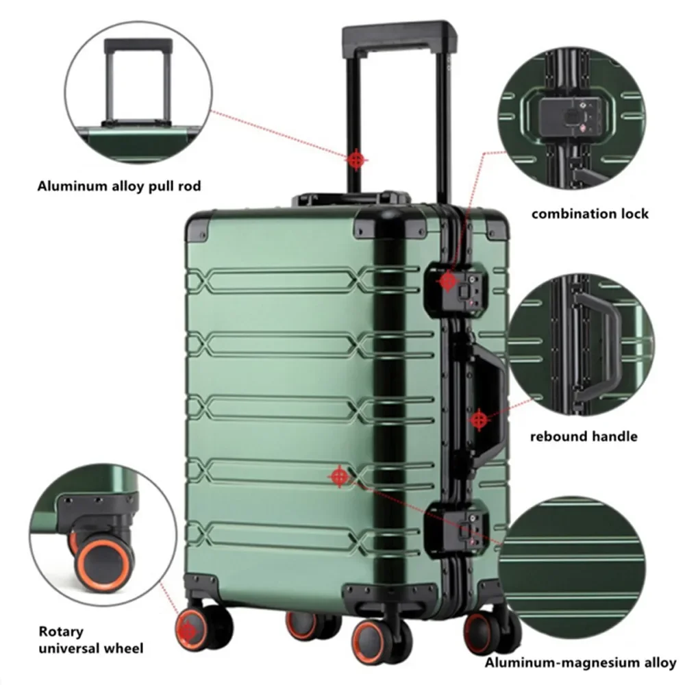 

20 Inch All Aluminum Magnesium Alloy Metal Trolley Case Travel Luggage Password Box 24 28 Suitcase Shipping Bag Lockbox Handbag