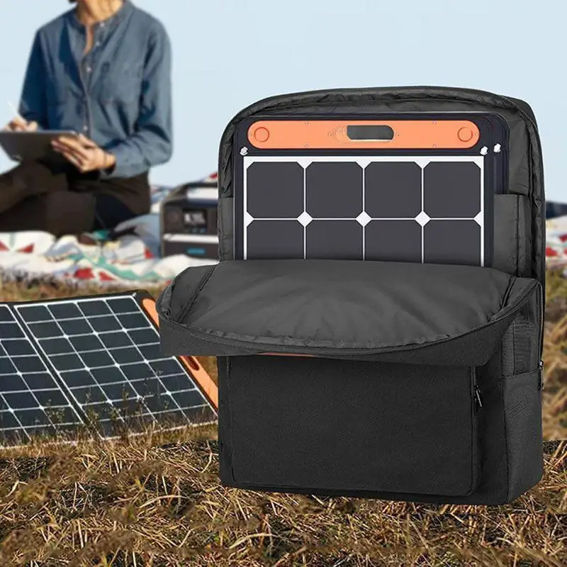 

Solar Panel Storage Bag Double-Layer Solar Panel Storage Case Portable Waterproof Padded Organizer With Multi Pockets & Shoulder