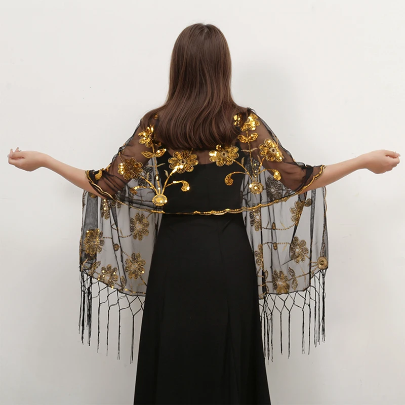 New Sequin Floral Tassels Scarf Women Luxury Shawls Woman Muslim Hijab Plain Long Cape Echarpe Femme Party Cape Tippet 160*60 cm