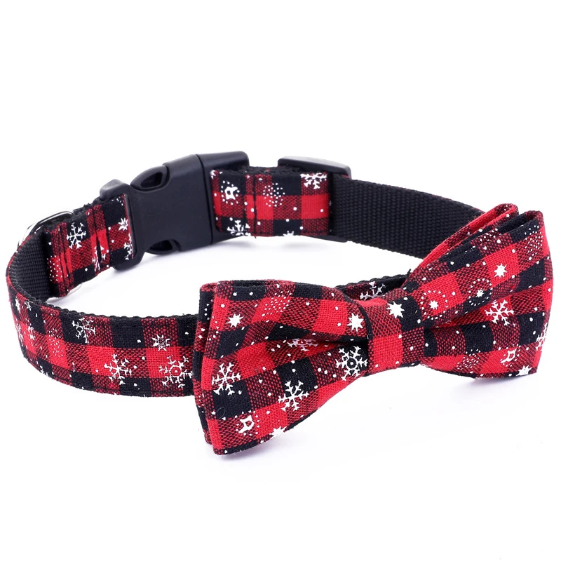 Lattice Nylon Pet Dog Collar Christmas Slides Snowflake Bowknot Adjustable Buckle Collars For Dogs Cats Large Medium Small Breed