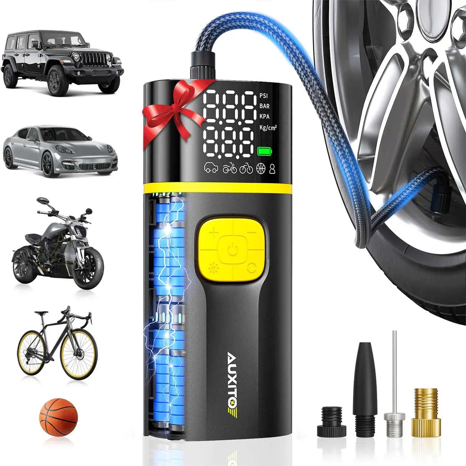

Portable Air Compressor 150PSI Dual Cylinder 7800mAh 12V DC, Digital Tire Pressure Gauge for Car Truck Bike Motorcycle
