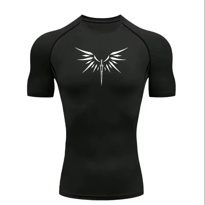 

White Dragonfly Men Sport T-shirt Training Fitness Compression Short Sleeve Quick Dry Athletic TeesGym Sweat Absorbing Tight Fit