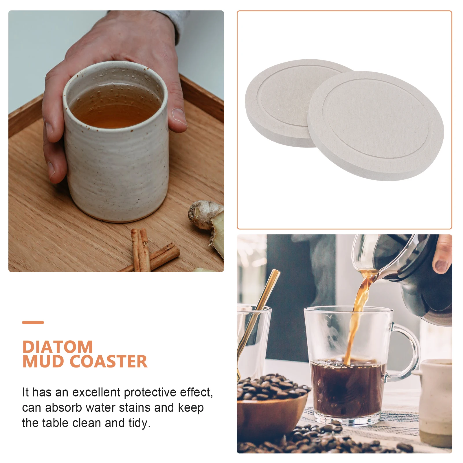 

2Pcs Diatomite Cup Mat Set Heat Insulation Coasters Household Practical Tableware Mat Dinnerware Plate Pad Absorbent Coasters