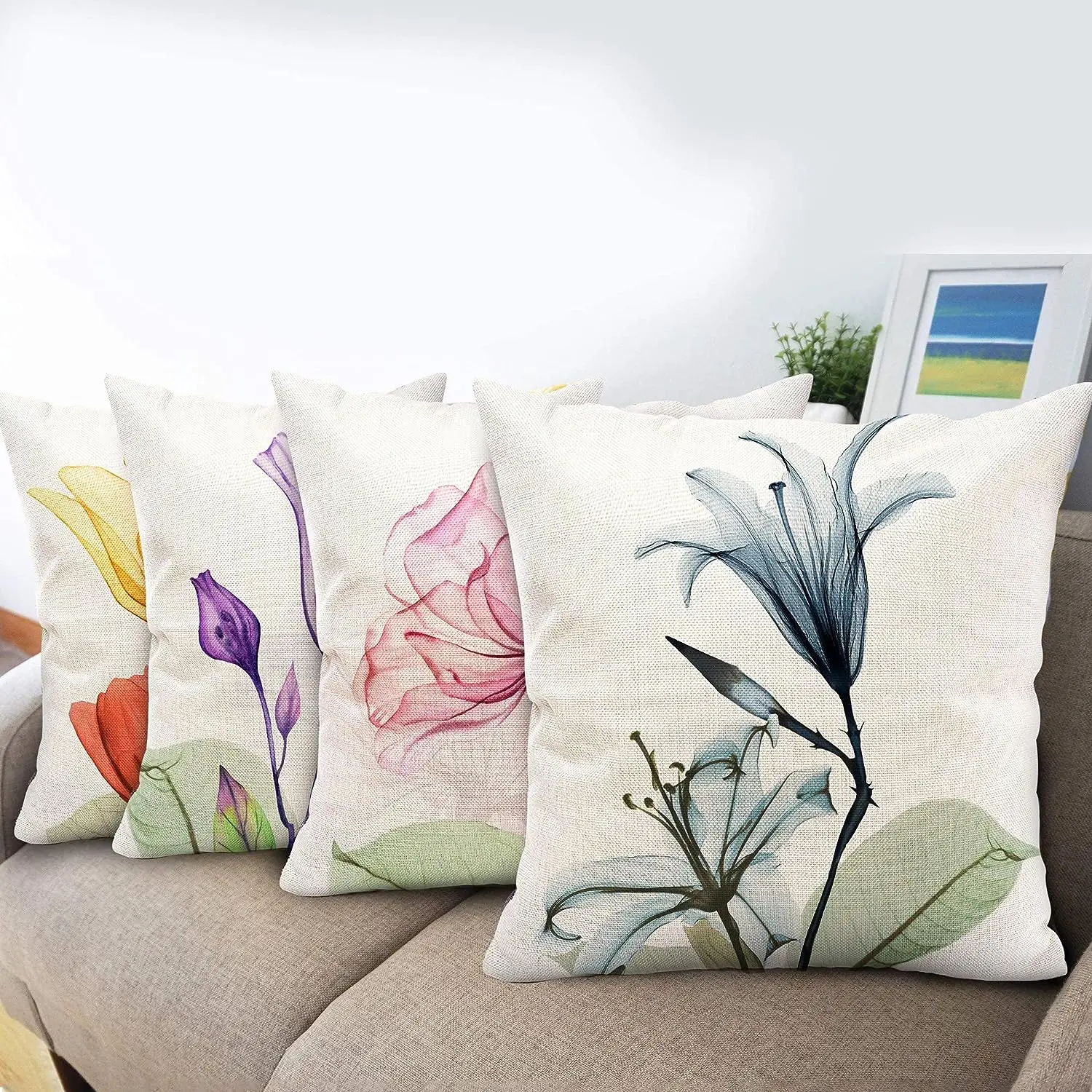 

Decorative Floral Pillowcase Blue Pink Decorative Floral Throw Pillowcase Linen Cushion Cover Living Room Outdoor Home Decor