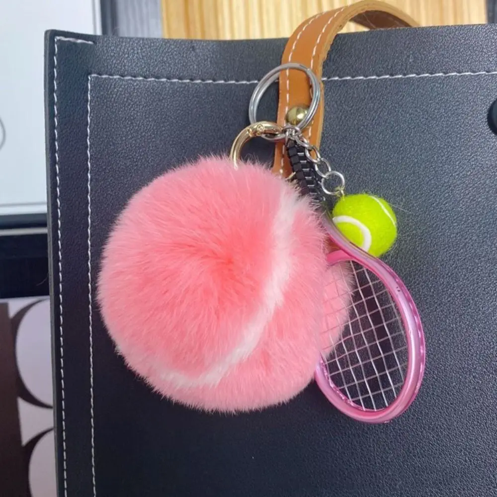 Hot Creativity Cute Tennis Keychain Key Accessories Cartoon Ball School Bag Pendant Soft DIY Tennis Fur Key Chain For Girl Gift
