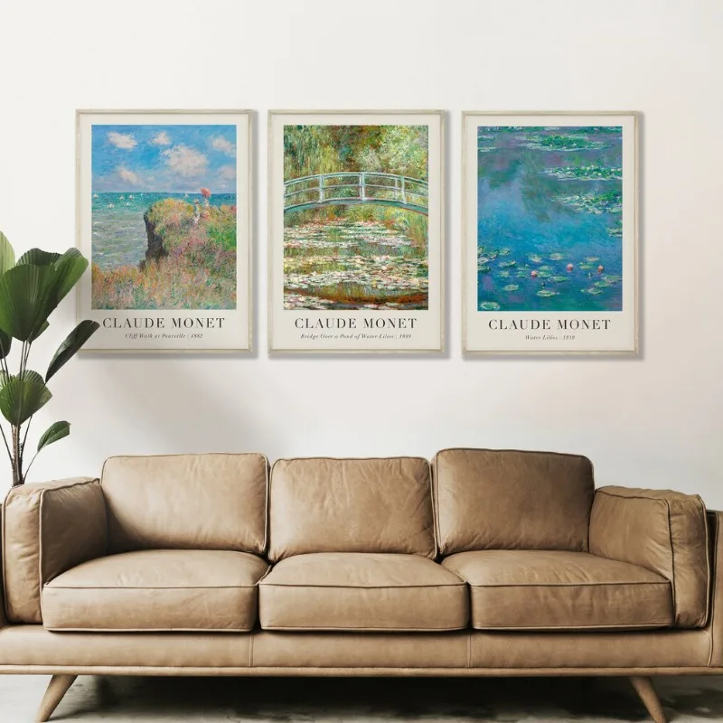 Claude Monet Exhibition Poster Bridge Over a Pond of Water Lilies Impression Sunrise Landscape Prints Canvas Painting Wall Decor