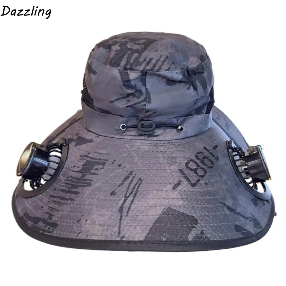 

UV Protection Sun Hat with Solar Fan Adjustable 3 Speeds Wide Brim Sun Cap Breathable Mesh Rotable Sun Bucket Hat Adult