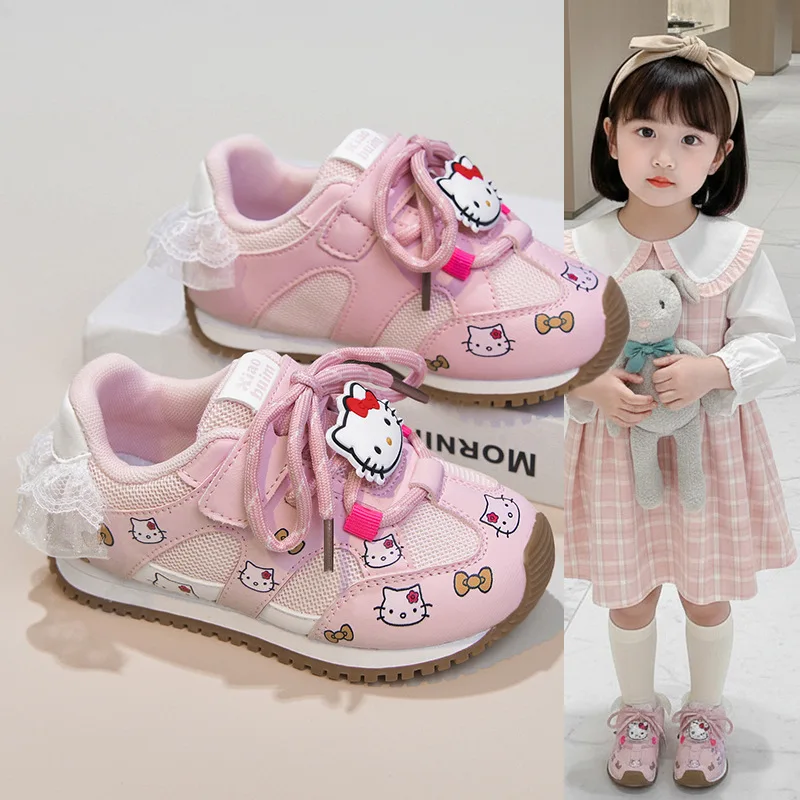 

Детские повседневные кроссовки Hello Kitty для девочек, весна-осень 2026, в стиле милой принцессы, с мягкой подошвой