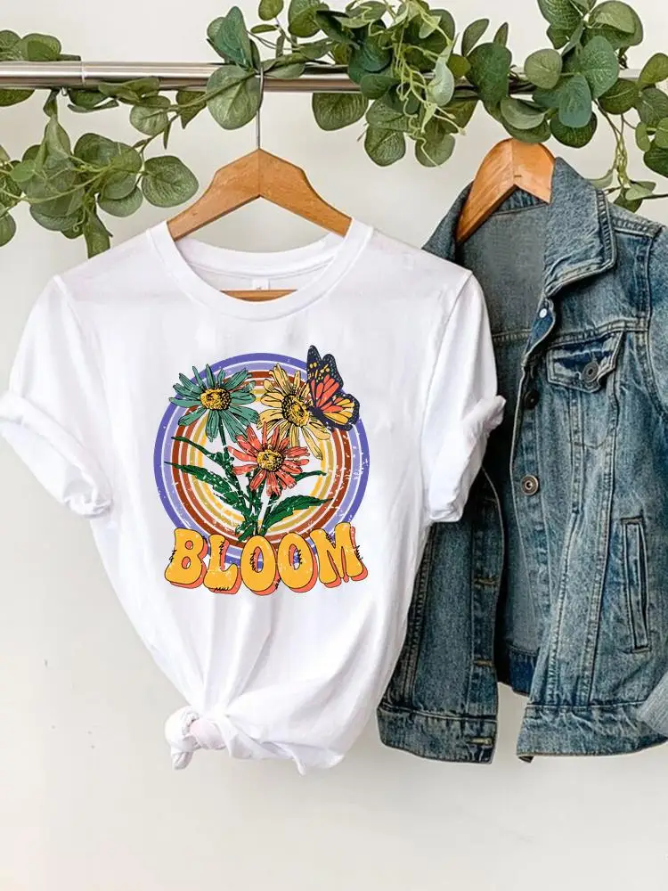 Acquerello Floreale Tendenza 90s Stampato Manica Corta Tee Vestiti Delle Donne T Femminile Casual Grafici Modo di Estate Dei Vestiti T-Shirt