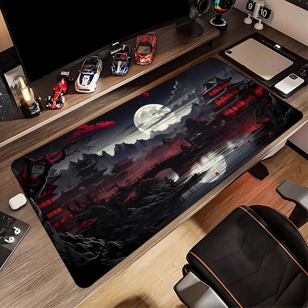 Illustrazione del paesaggio con lavaggio dell'inchiostro Tappetino per mouse Tappetino da scrivania con bordi cuciti Accessori per PC in gomma antiscivolo Tappetino da gioco Tappetino esteso