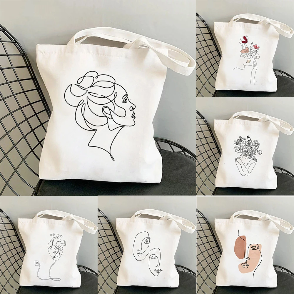 

Women's Minimalist Line Art Printed Canvas Tote Bag Stylish and Durable Suitable for Multiple Occasions Travel and Commuting
