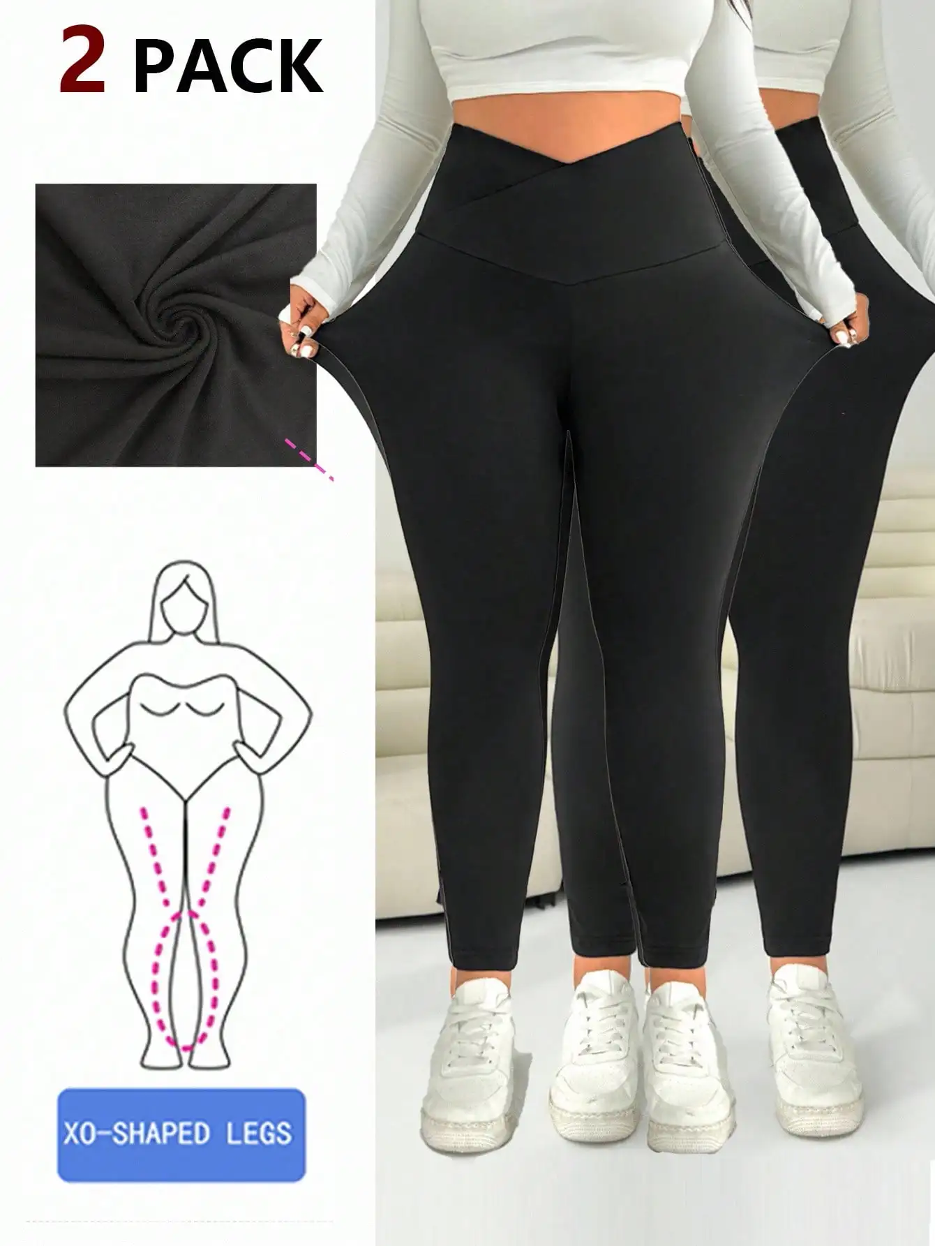 2-Pack Black High-Waisted Asymmetric Leggings for Plus Size Women