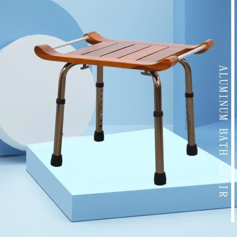 Elderly Pregnant Bathroom Stool Solid Wood Panel Bath Seat Aluminum Bracket Shower Chair Seven Gear Adjustment Shower Bench