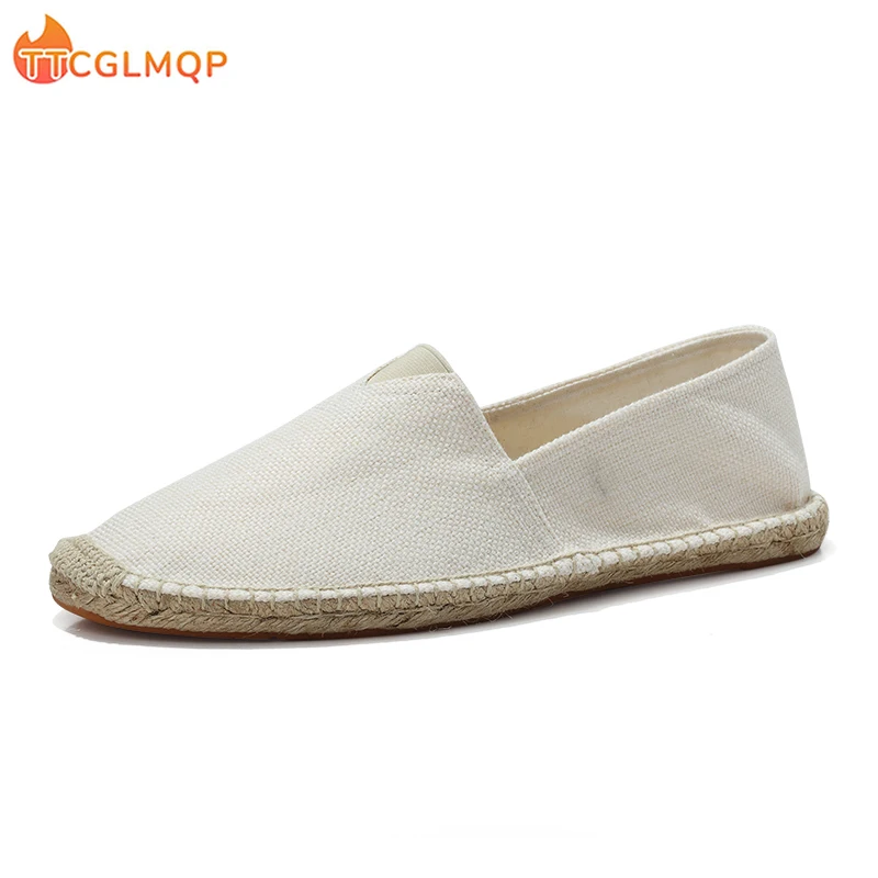 2022 Summer New Men\'s Linen Casual Shoes Handmade Weaving Fisherman Shoes Fashion Casual Flat Espadrilles Driving Shoes Big Size