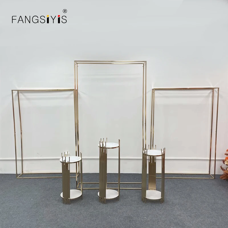 

Gold-Plated Shiny Square Screen Shelf Geometric Backdrop Frame Wedding Arch Props Flower Stand Party Stage Display Iron Shelf