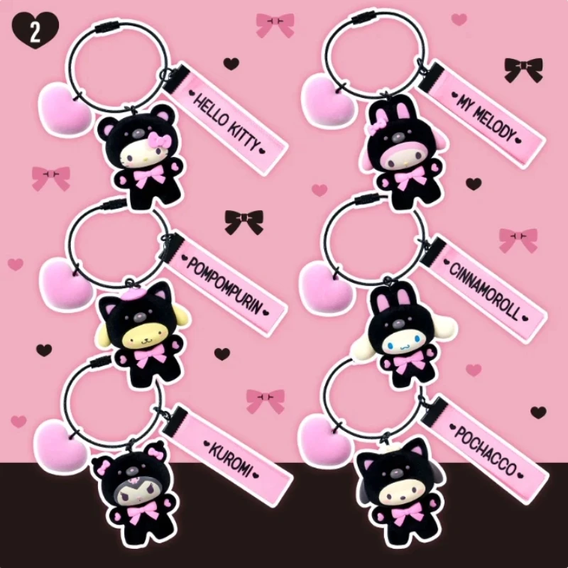 Sanrio giapponese orso nero e rosa serie di costumi portachiavi con ciondolo in peluche borsa con coulisse casuale a sorpresa per i regali di Capodanno