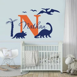Custom Name Dinosaur Tree Wall Sticker Decal Jungle Forest Animal Teen Kids Children Playroom Bedroom Home Decor