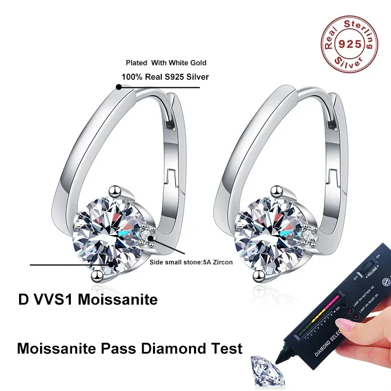 NeeTim 1 Carat Moissanite Earrings For Women 925 Sterling Silver Ear Stud Hoops Diamond  Engagement Wedding Fine Jewelry Gift