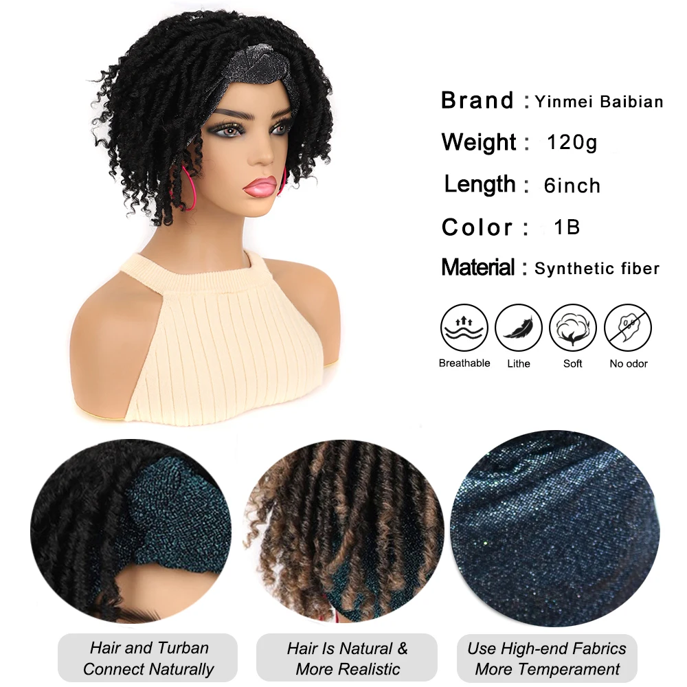 Faux Locs Headband Turban Wigs Dreadlock Wig Braided Twist Wigs Hand Braided Curl Synthetic Party Cosplay Wigs for Black Women