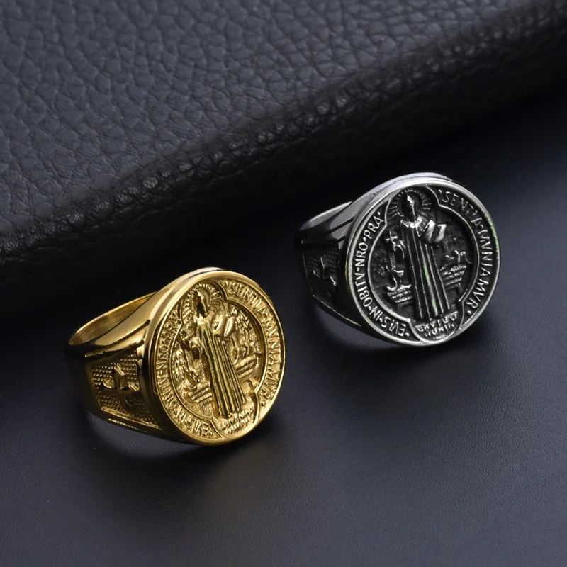 Exorcism Saint Benedict Cspb Cross Men Rings Stainless Steel Retro Punk Stylish Women Jewelry Fashion Accessories Gift Wholesale