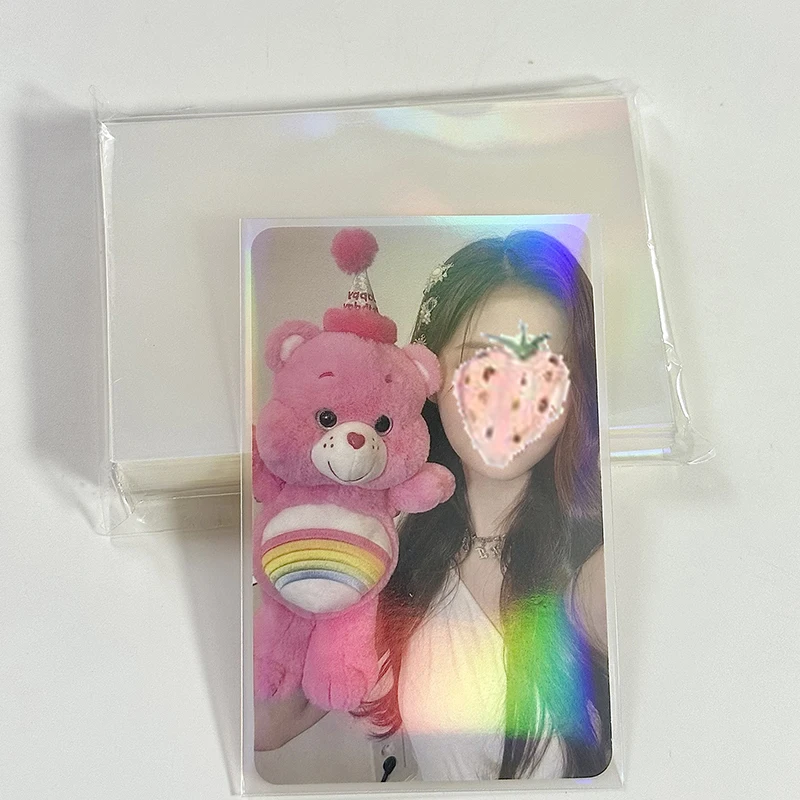 50Pcs/pack Glittery Love Heart Laser Kpop Idol Photocard Card Sleeves Photo Cards Protective Storage Bag