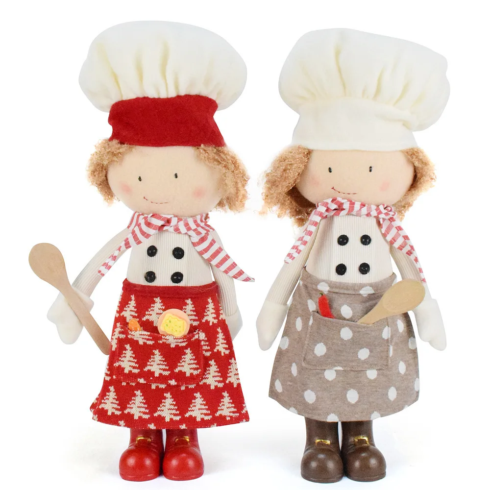 

Vintage Kitchen Ornaments Christmas Chef Hat Dessert Western Doll Plush Decorations