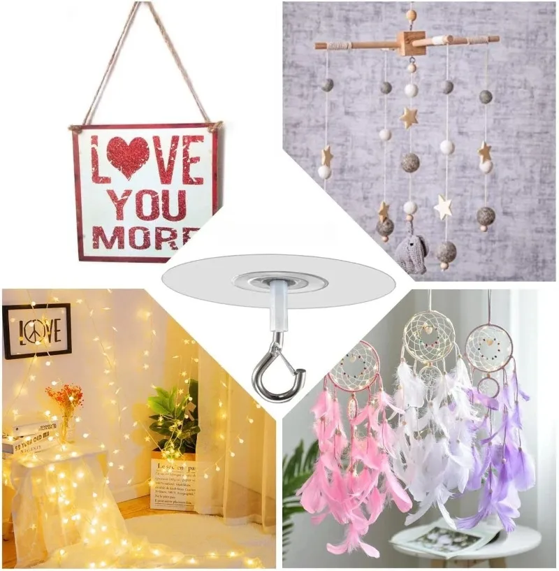 3/5/10pcs Stick Ceiling Hooks Heavy Duty Adhesive Hooks Waterproof Wall and Ceiling Hangers for Wind Chimes Balloons Decorations